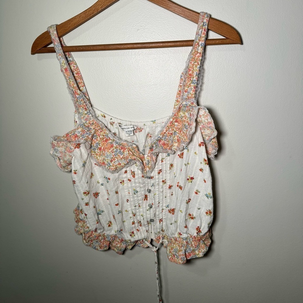 AMERICAN EAGLE Floral Print Loose Fit Top cream XL - Picture 4 of 7